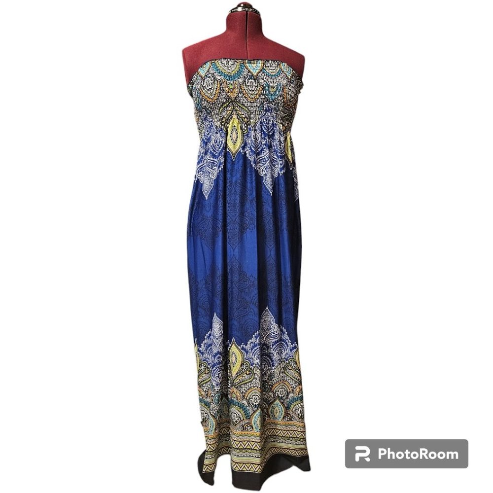 Bailey Blue Clothing‎ Maxi Tube Strapless Dress Blue Mandela Design Size Medium